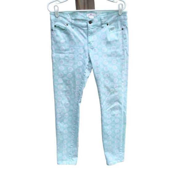 Vineyard Vines womens printed jeans size 8 denim white teal geometric beachy - Picture 1 of 10